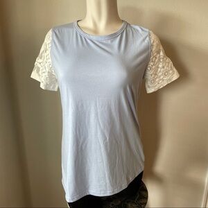 Ampersand avenue blue shirt with white lace sleeves sz.XXL